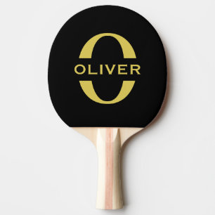 Raquete De Ping Pong Monograma E Nome Preto E Dourado Personalizado