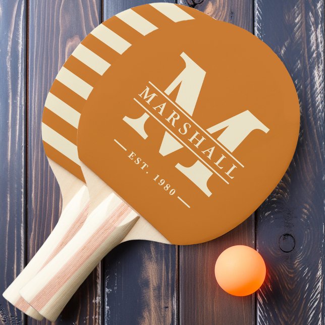 Raquete De Ping Pong Monograma e Nome Sobrepor Polo Queimado Mel (Criador carregado)