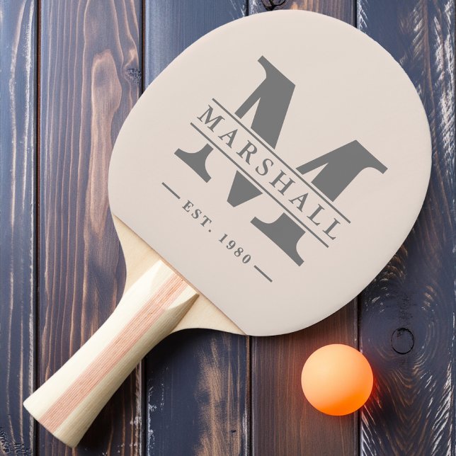Raquete De Ping Pong Monograma e Nome Sobrepor Sandcastle Rosa (Criador carregado)