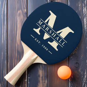 Raquete De Ping Pong Monograma e Nome Sobreposto Azul Mar Profundo