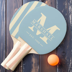 Raquete De Ping Pong Monograma e Nome Sobreposto Polo Listras Céu Claro