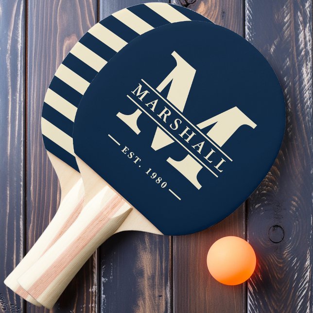 Raquete De Ping Pong Monograma e Sobreposição de Nome Polo Azul Profund (Criador carregado)