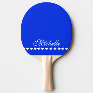 Raquete De Ping Pong Monograma Elegante Corações Brancos Azul Real
