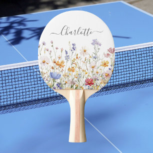 Raquete De Ping Pong Monograma Elegante de Aquarela Flor Silvestre Colo