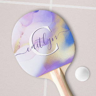 Raquete De Ping Pong Monograma Elegante de Pintura Dourada de Abstrato 