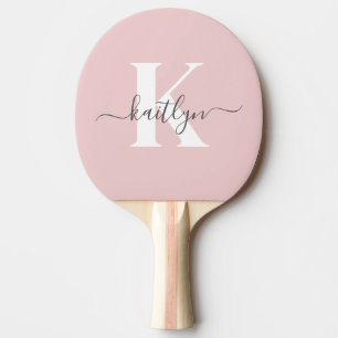 Raquete De Ping Pong Monograma Elegante em Rosa Bege e Cinza