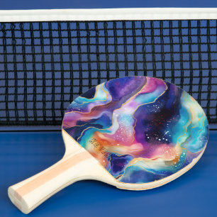 Raquete De Ping Pong Monograma estético do padrão da agitação do arco-í