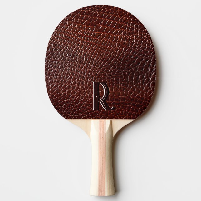Raquete De Ping Pong Monograma Faux Leather Brown Emboscada (Verso)