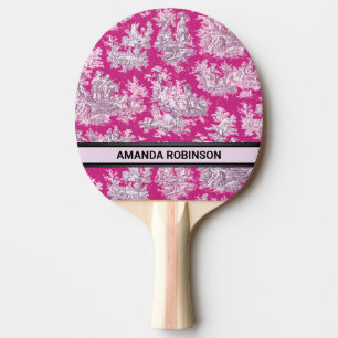 Raquete De Ping Pong Monograma floral cor-de-rosa magenta de jouy