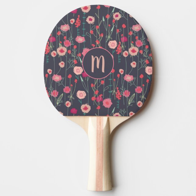 Raquete De Ping Pong Monograma Floral Escuro (Frente)