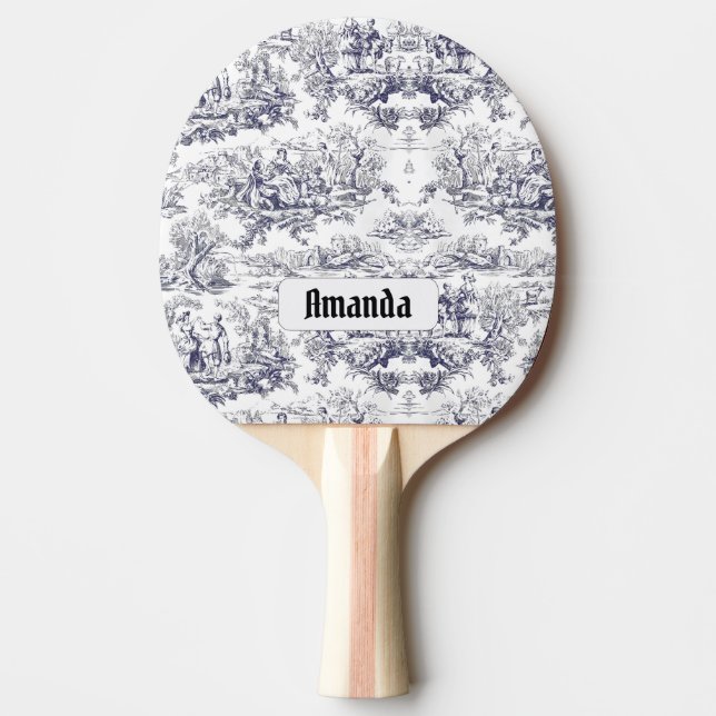 Raquete De Ping Pong Monograma floral preto de jouy (Frente)