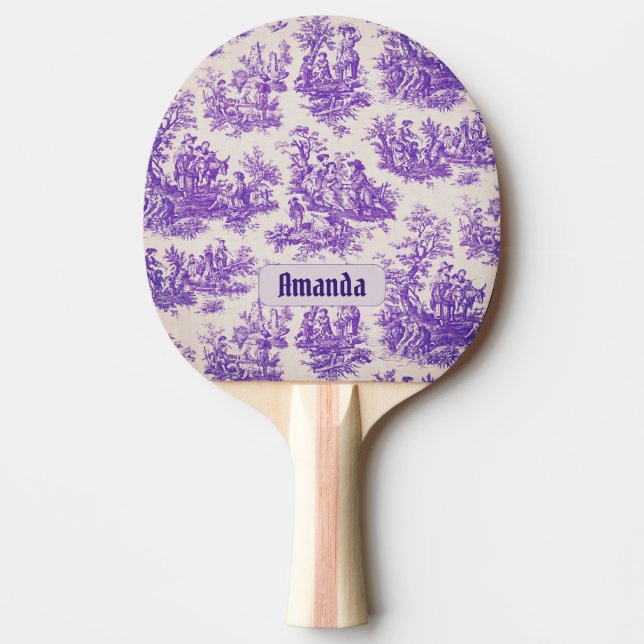 Raquete De Ping Pong Monograma floral roxo de jouy (Frente)