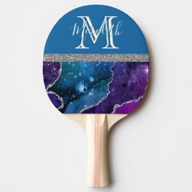 Raquete De Ping Pong Monograma I Agato Teórico Roxo Ping Prateado (Frente)