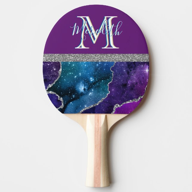 Raquete De Ping Pong Monograma I Agato Teórico Roxo Prateado  (Frente)