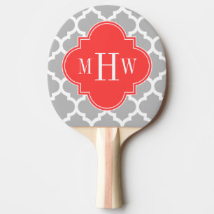 Raquete De Ping Pong Monograma inicial branco cinzento do vermelho 3