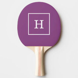 Raquete De Ping Pong Monograma inicial com quadro branco roxo de ameixa