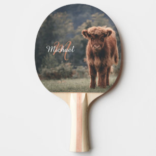 Raquete De Ping Pong Monograma inicial de erva de outono de vitelo de p