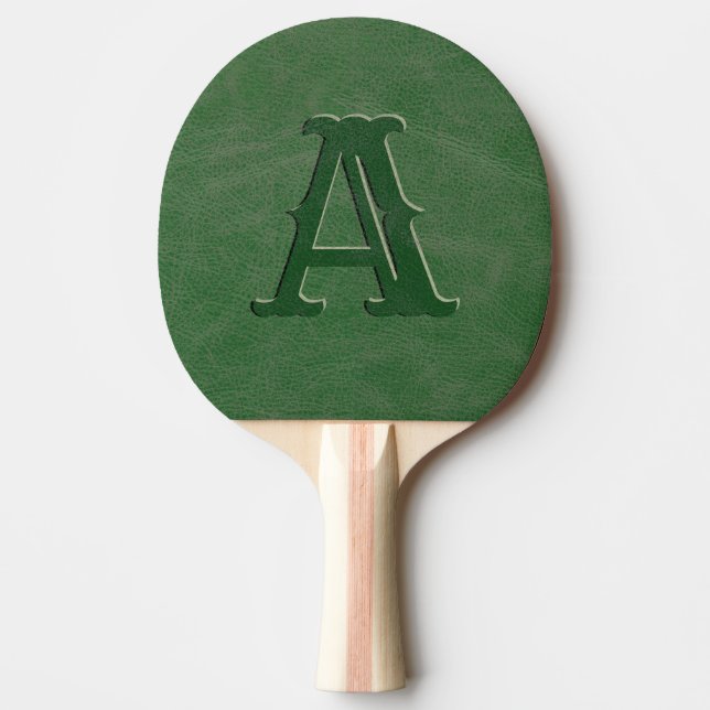 Raquete De Ping Pong Monograma inicial de textura verde russa de couro (Frente)