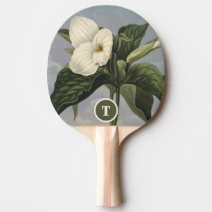 Raquete De Ping Pong Monograma Inicial de Trillium Botânico Branco Vint