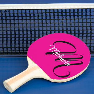 Raquete De Ping Pong Monograma inicial minimalista moderno nome rosa qu
