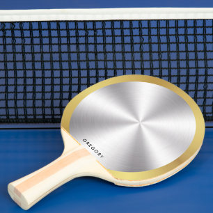 Raquete De Ping Pong Monograma metálico personalizado de prata e ouro