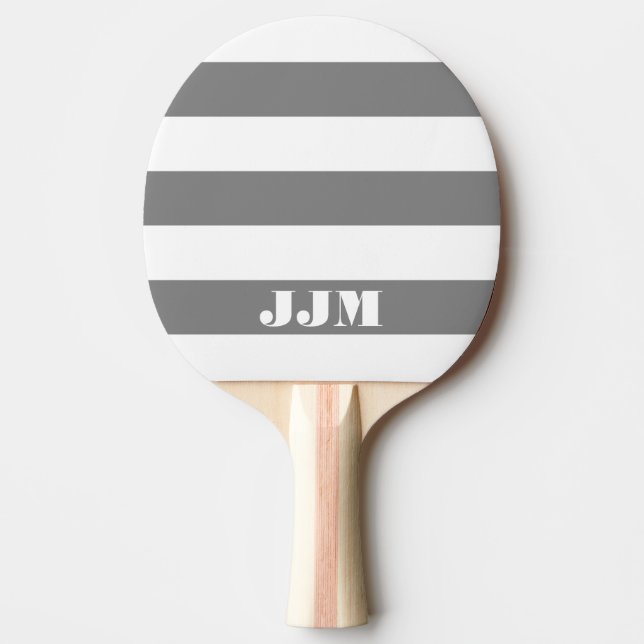 Raquete De Ping Pong Monograma Moderno Branco, Faixa Cinza (Frente)