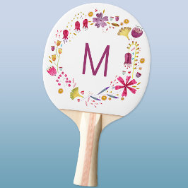 Raquete De Ping Pong Monograma Moderno de Aquarela Floral