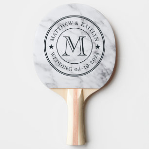 Raquete De Ping Pong Monograma Moderno de Estrela em Mármore Branco Lim