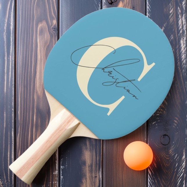 Raquete De Ping Pong Monograma Moderno do Século Médio Elegante Aqua Sk (Criador carregado)