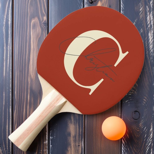 Raquete De Ping Pong Monograma Moderno do século Médio Elegante Queimou (Criador carregado)