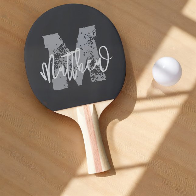 Raquete De Ping Pong Monograma Moderno Legal Grunge Adicionar Seu Nome (Criador carregado)