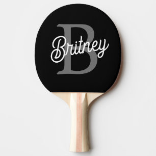 Raquete De Ping Pong Monograma Moderno Nome do Elegante Script de Cinza