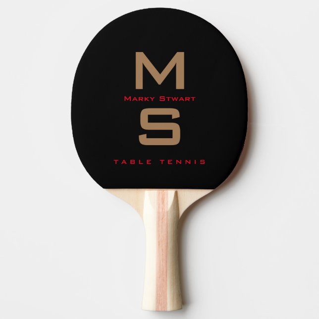 Raquete De Ping Pong Monograma Moderno Preto (Frente)