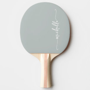 Raquete De Ping Pong Monograma Nome Assinatura Script Verde Sálvia