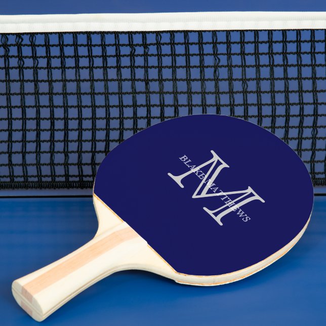 Raquete De Ping Pong Monograma & Nome Personalizado Clássico Azul do ma (Insitu)