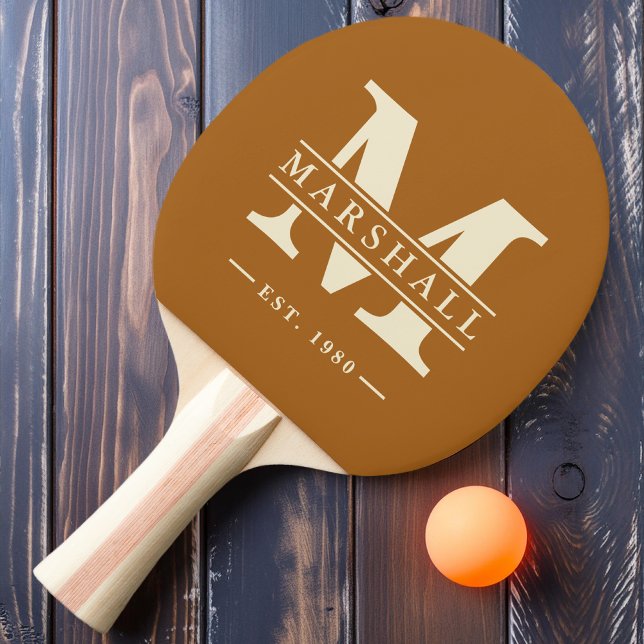 Raquete De Ping Pong Monograma & Nome Sobreposição de Areia Queimada (Criador carregado)