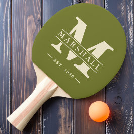 Raquete De Ping Pong Monograma & Nome Sobreposição de azeitona doce