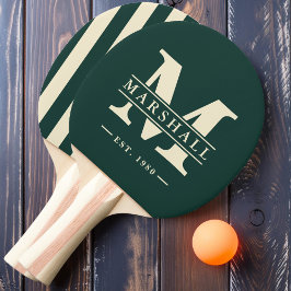 Raquete De Ping Pong Monograma & Nome Superlay Polo Striping Sage Verde