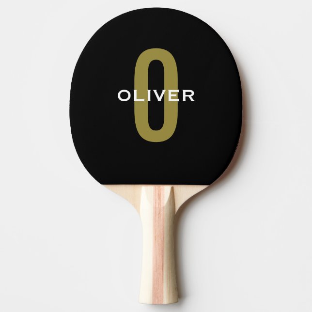Raquete De Ping Pong Monograma Personalizado Branco Dourado (Frente)