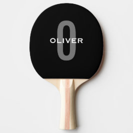 Raquete De Ping Pong Monograma Personalizado Cinza Negra Nome Branco