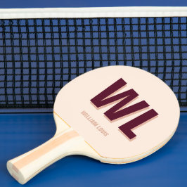 Raquete De Ping Pong Monograma personalizado, cor-de-rosa, minimalista