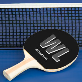 Raquete De Ping Pong Monograma personalizado de Cinza e preto minimalis