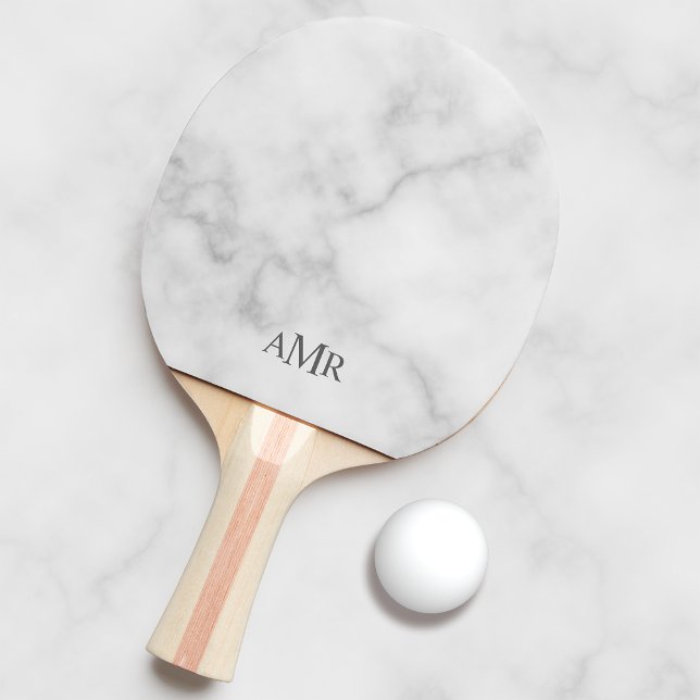 Raquete De Ping Pong Monograma Personalizado de Mármore Branco Clássico (Criador carregado)