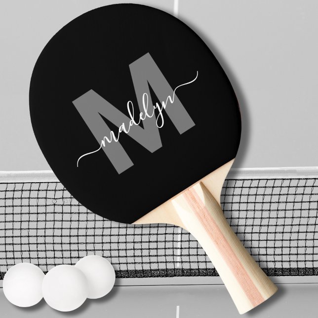 Raquete De Ping Pong Monograma Personalizado de Nome de Script em Negri (Personalized Modern Bold Script Name Monogram Ping Pong Paddle)
