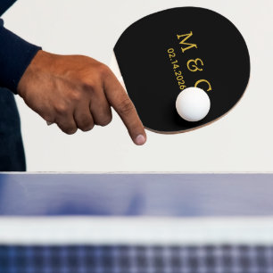 Raquete De Ping Pong Monograma Personalizado e Data Personalizada Preta