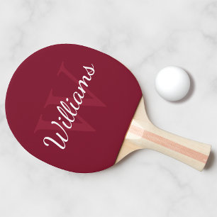 Raquete De Ping Pong Monograma Personalizado e Nome Vermelho Borgonha
