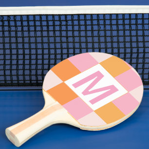 Raquete De Ping Pong Monograma personalizado Padrão geométrico rosa ele