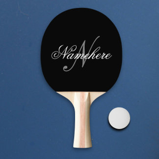 Raquete De Ping Pong Monograma Personalizado Único de Nomes Preto e Bra