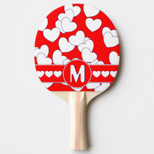 Raquete De Ping Pong Monograma Personalizado Vermelho com Corações Br