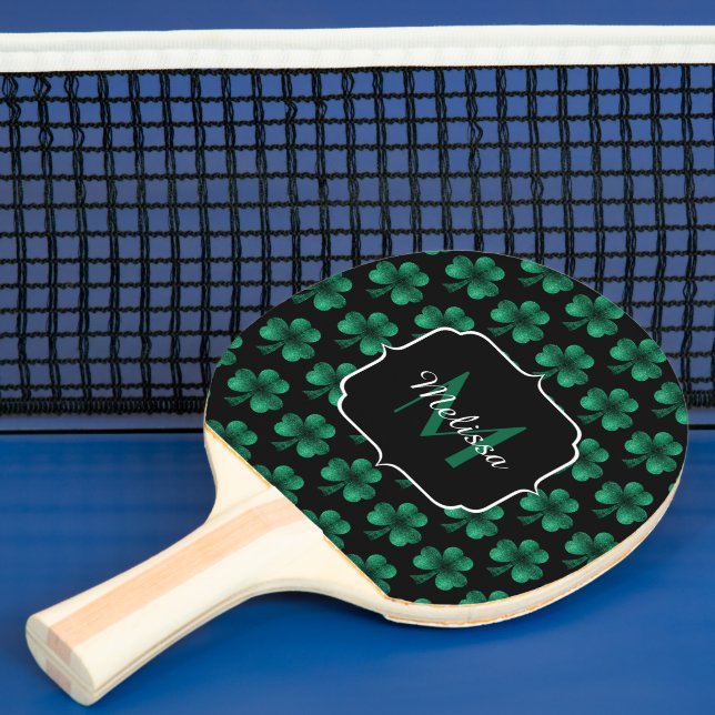 Raquete De Ping Pong Monograma preto de Shamrock Verde Sparkle Emerald (Insitu)